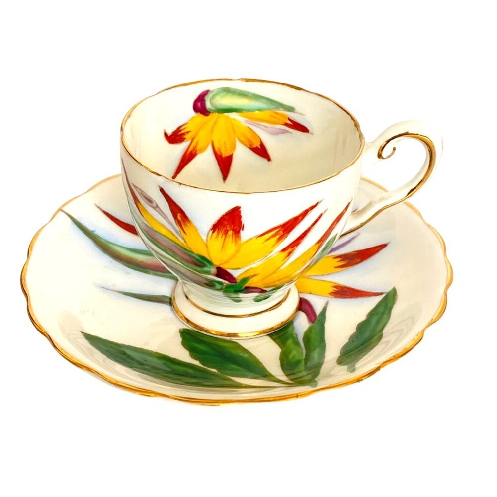 Tuscan Hawaii Bird of Paradise Demitasse Fine Bone China England Cup Saucer Set